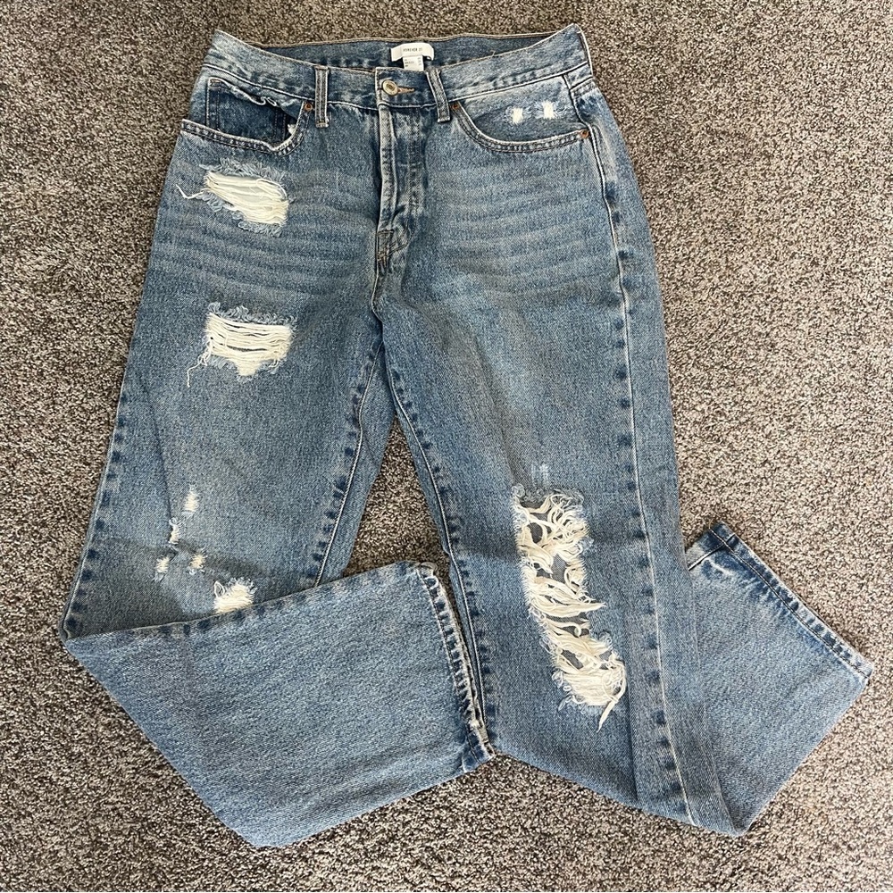 FOREVER 21 Distressed Jeans Women's Size 29 Button Fly Straight Leg Pockets